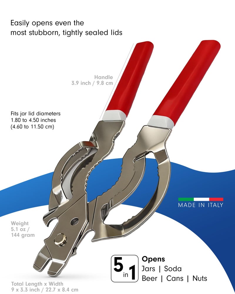 Tredoni Jar & Bottle Opener, Easy Wrench Grip/Tighten Lid Opener, Multi-Purpose Opener for Caps, Cans & Nuts -Italian Stainless Steel - Image 2